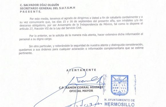 AVISO DE DÍAS INHÁBILES MES DE SEPTIEMBRE