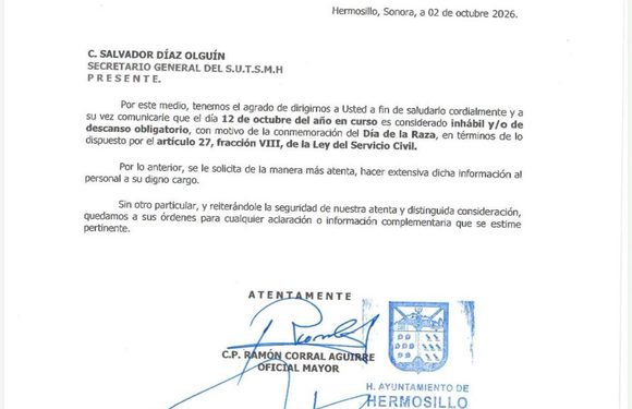 AVISO DEL DIA INHÁBIL 12 DE OCTUBRE DE 2026