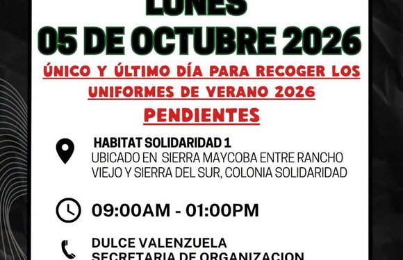 INFORMACIÓN PARA ENTREGA DE UNIFORME REZAGO DE LA PRIMERA ENTREGA 2026